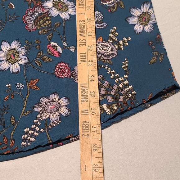 Maurices Floral Tunic Women Small Teal Blue 3/4 Roll Tab Sleeve Zip Neck Blouse - Picture 7 of 8